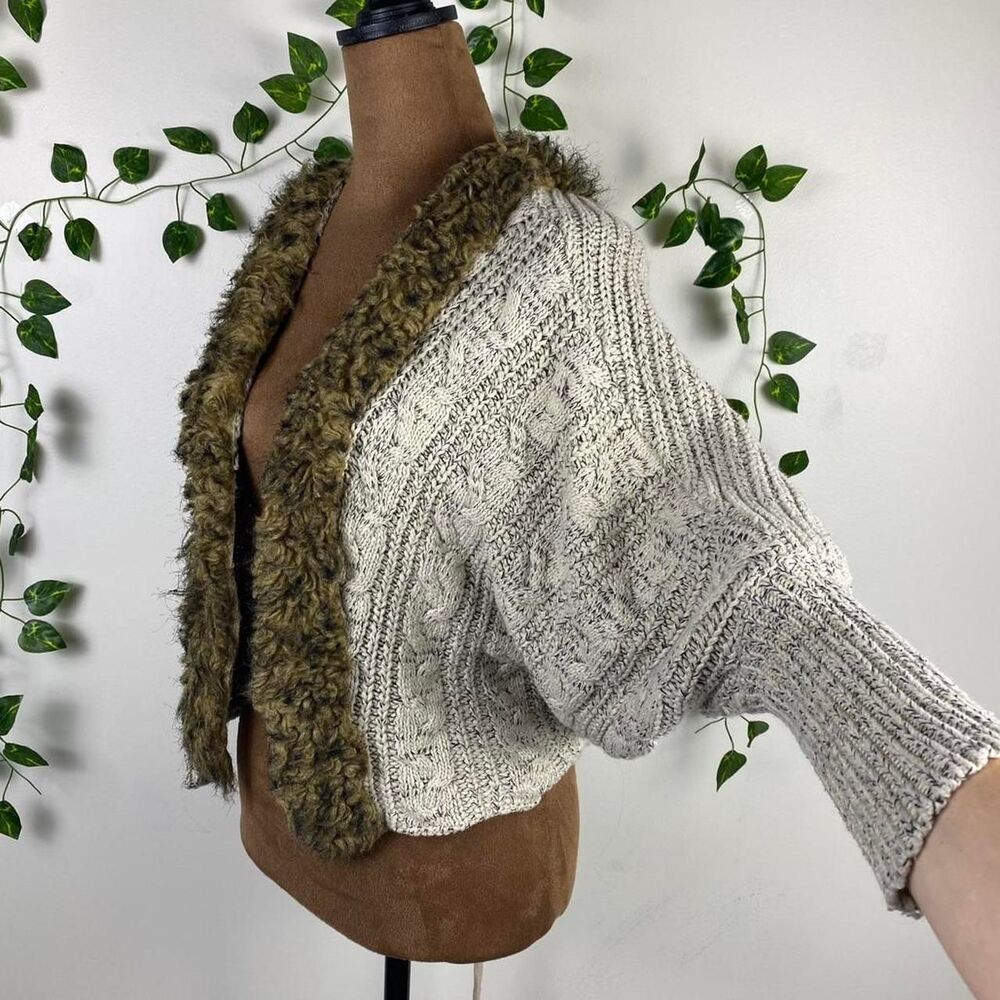 Y2k hippie boho faux fur lined cardigan crochet knitwear adjustable ruching boho
